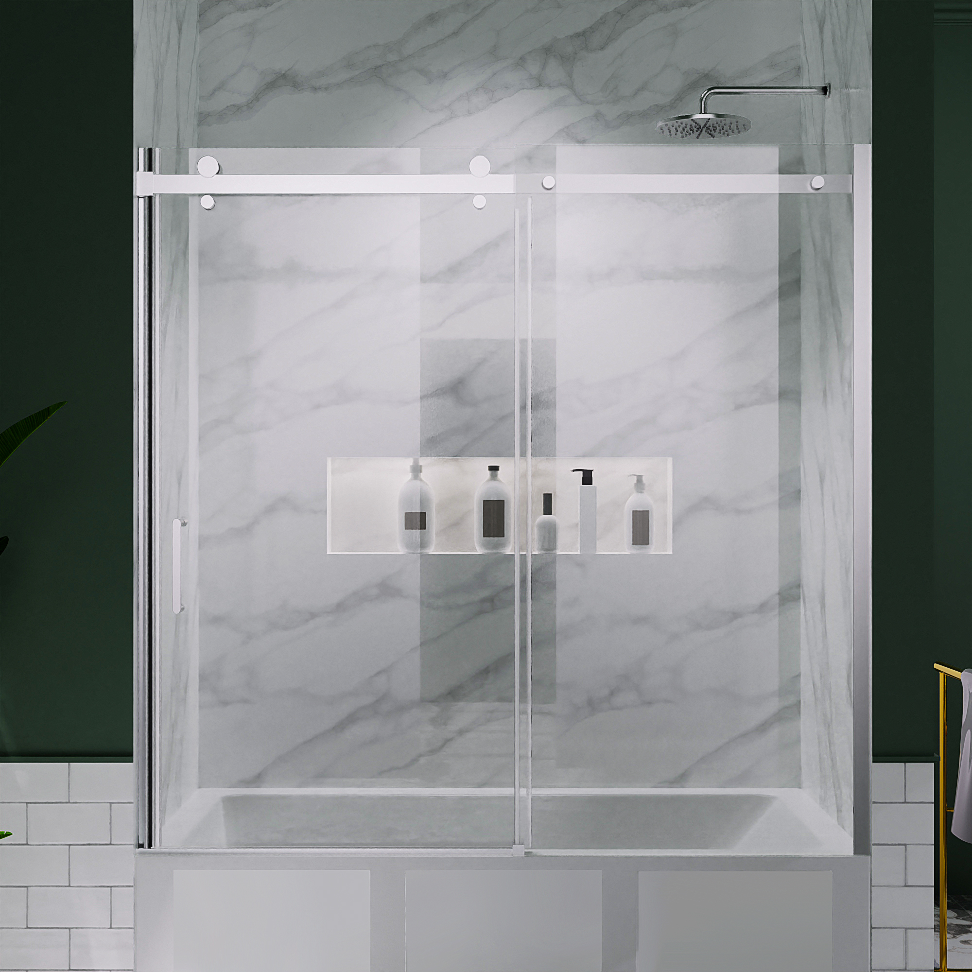Ex 58-60" W x 58" H Sliding Semi Frameless Tub Door in Chrome with Clear Glass - Image 2
