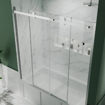 Ex 58-60" W x 58" H Sliding Semi Frameless Tub Door in Chrome with Clear Glass - Image 3