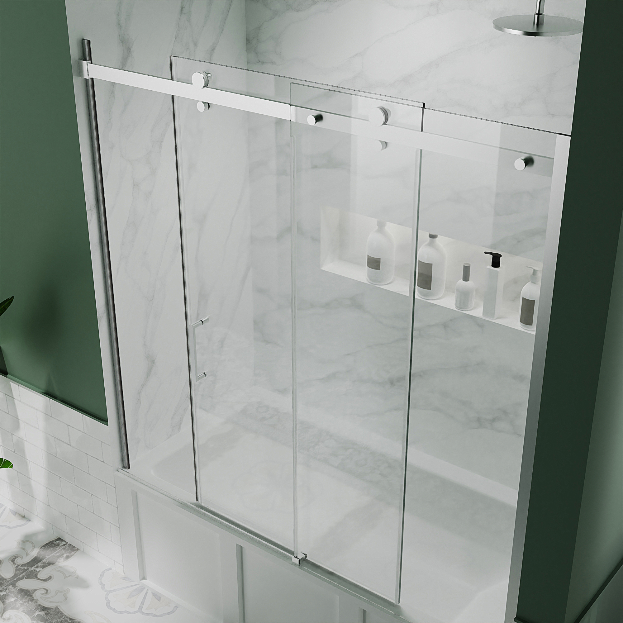 Ex 58-60" W x 58" H Sliding Semi Frameless Tub Door in Chrome with Clear Glass - Image 3