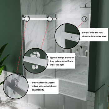 Ex 58-60" W x 58" H Sliding Semi Frameless Tub Door in Chrome with Clear Glass - Image 4