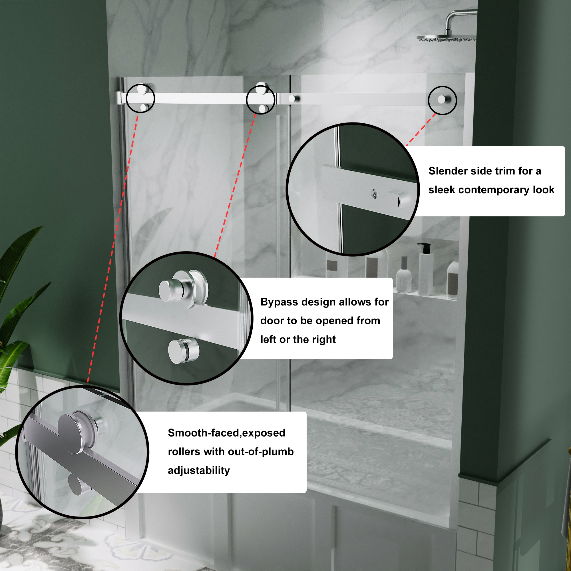 Ex 58-60" W x 58" H Sliding Semi Frameless Tub Door in Chrome with Clear Glass - Image 4