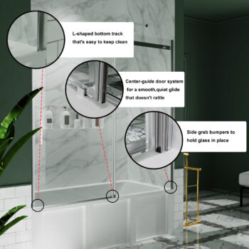 Ex 58-60" W x 58" H Sliding Semi Frameless Tub Door in Chrome with Clear Glass - Image 5