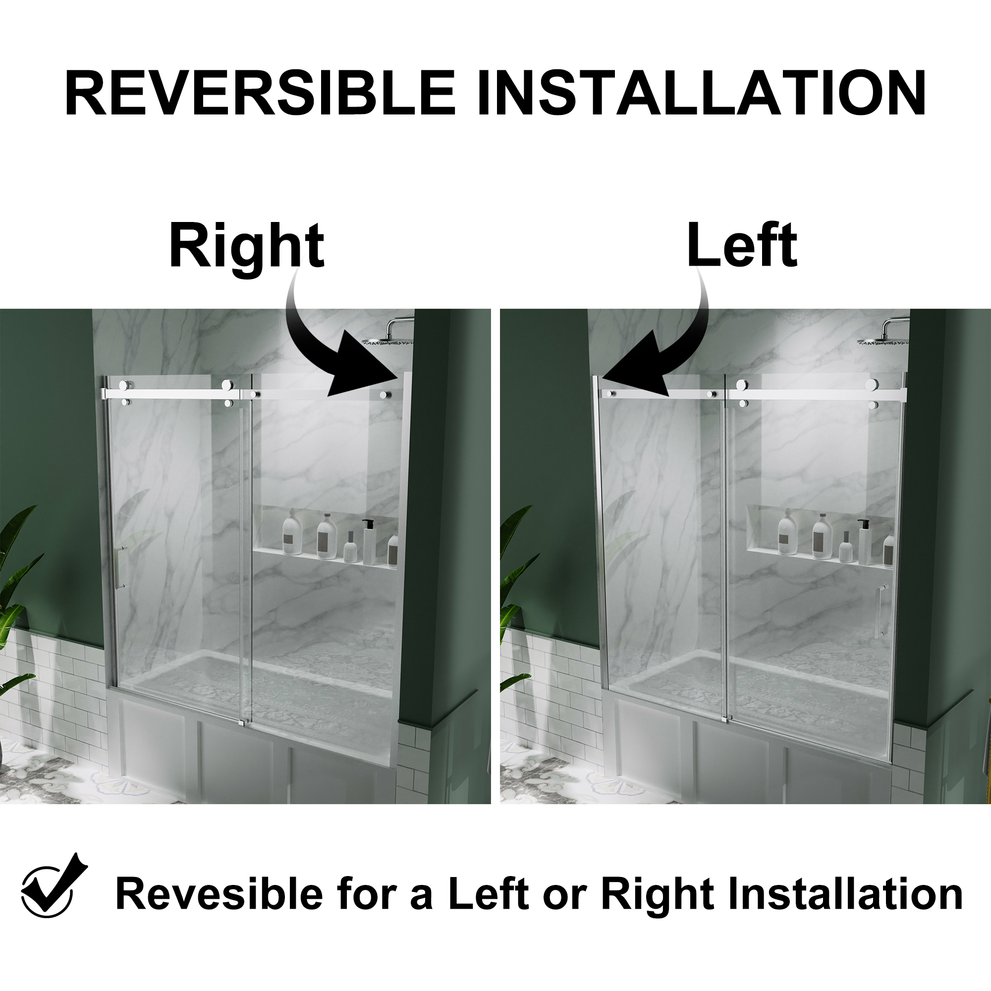 Ex 58-60" W x 58" H Sliding Semi Frameless Tub Door in Chrome with Clear Glass - Image 6