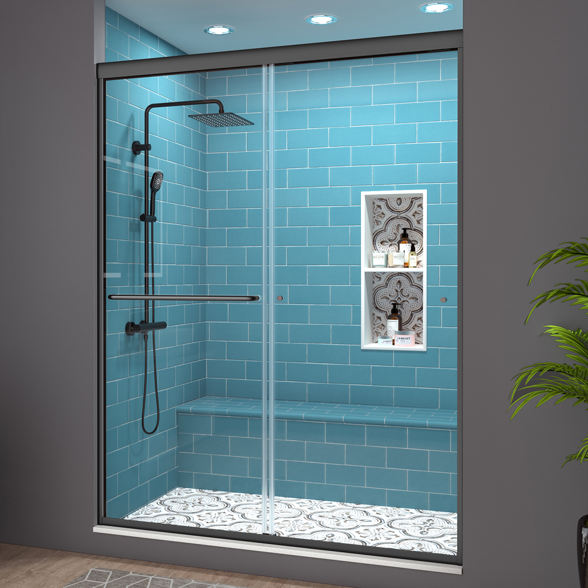 Glide 56-60" W x 70" H Black Framed Sliding Shower Door