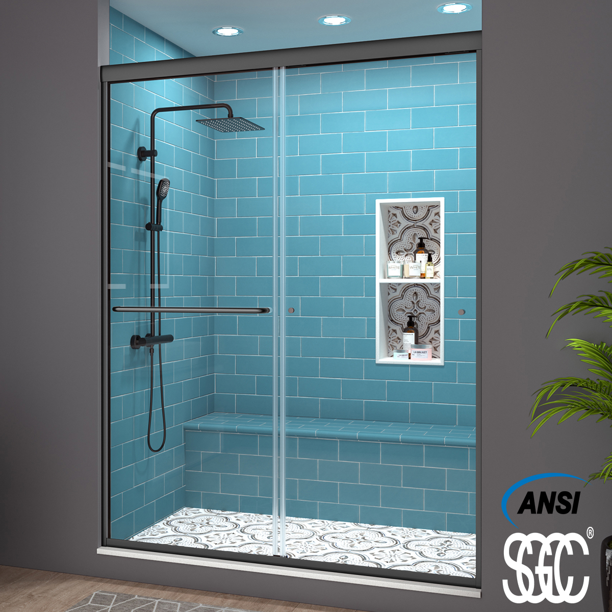 Glide 56-60" W x 70" H Black Framed Sliding Shower Door - Image 2