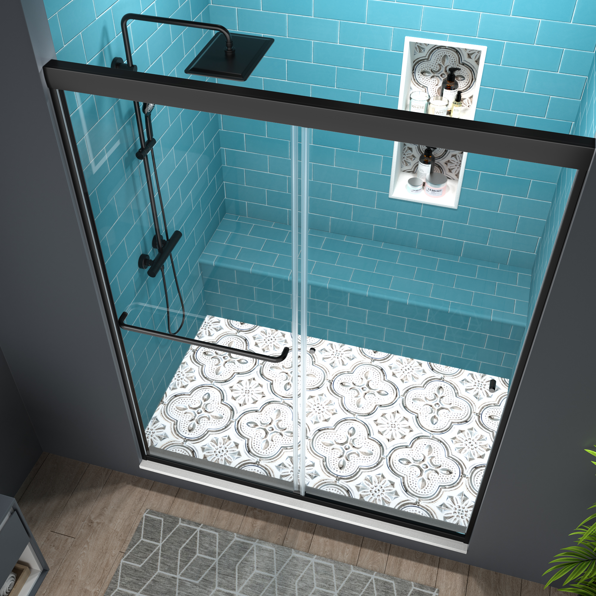 Glide 56-60" W x 70" H Black Framed Sliding Shower Door - Image 3