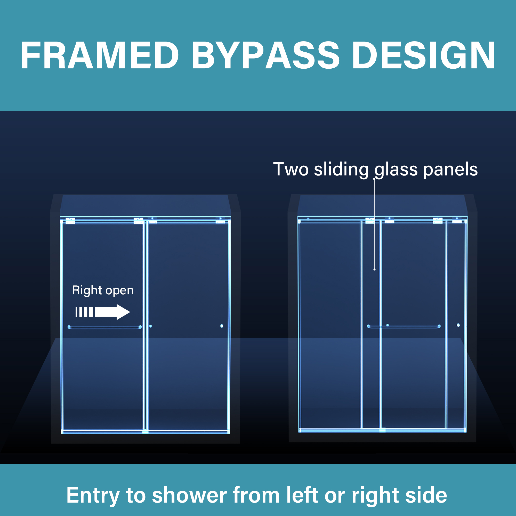 Glide 56-60" W x 70" H Black Framed Sliding Shower Door - Image 4