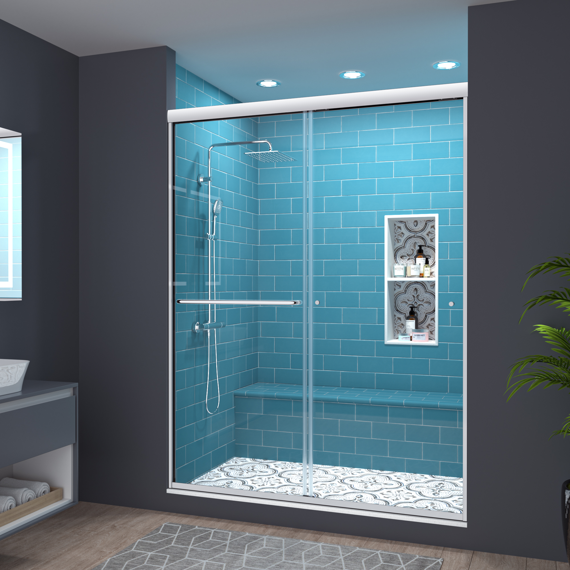 Glide 56-60" W x 70" H Sliding Framed Shower Door in Chrome - Image 2