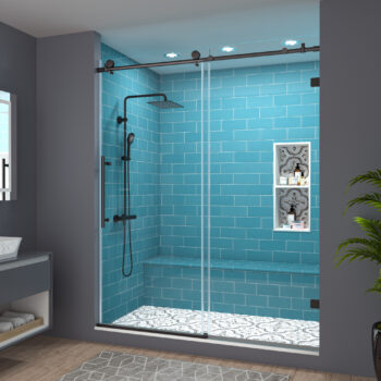 Glide 56-60" W x 74" H Sliding Frameless Tall Shower Door with Thick Clear Glass - Image 2
