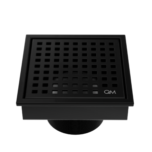 QM Lagos Series. Mira Line. 4″ Square Drain. Black
