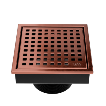 QM Lagos Series. Mira Line. 4" Square Drain. Bronze
