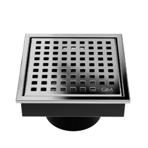 QM Lagos Series. Mira Line. 4″ Square Drain. Polished fin.