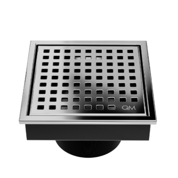 QM Lagos Series. Mira Line. 4" Square Drain. Satin fin.