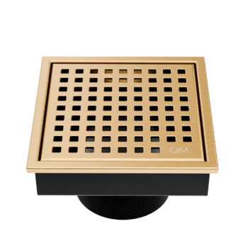 QM Lagos Series. Mira Line. 4" Square Drain. Gold