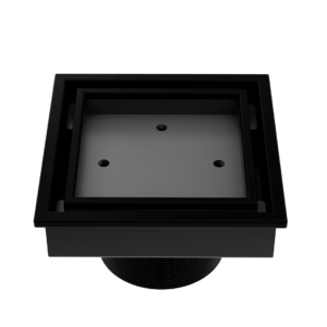QM Lagos Series. Veil Line. 4″ Square Drain. Black