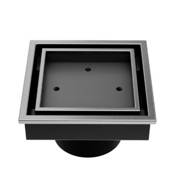 QM Lagos Series. Veil Line. 4" Square Drain. Satin fin.