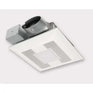 Panasonic WhisperValue® DC™ Fan/LED light with ECM Motor and Pick-A-Flow 50, 80 or 100 CFM, ceiling or wall mount, 3-3/8″ housing depth
(LED chip panel incorporates night light).