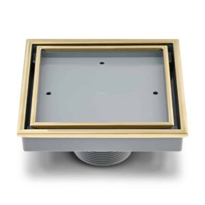 QM Lagos Series. Veil Line. 5 3/4″ Square Drain. Gold