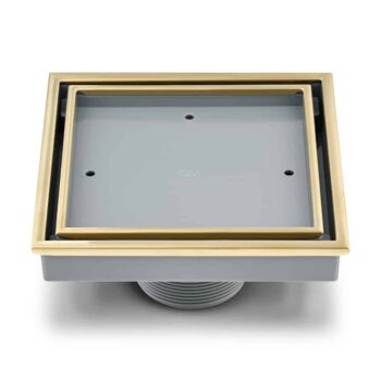QM Lagos Series. Veil Line. 5 3/4" Square Drain. Gold
