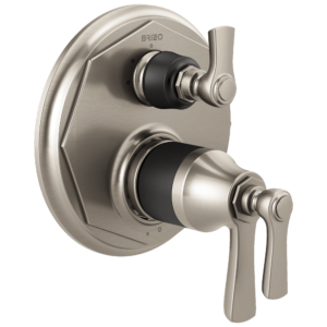 Brizo Rook®: TempAssure® Thermostatic Valve with 3-Function Diverter Trim In Luxe Nickel / Matte Black