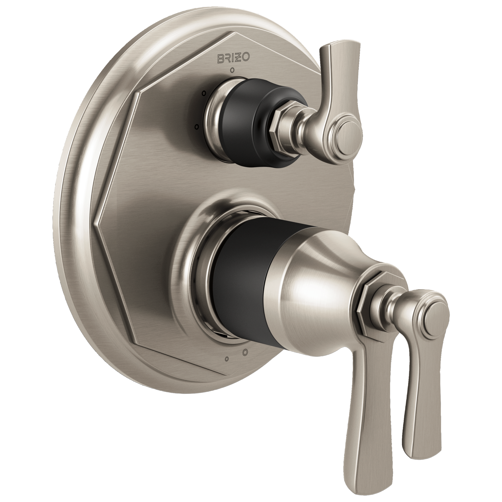 Brizo Rook®: TempAssure® Thermostatic Valve with 3-Function Diverter Trim In Luxe Nickel / Matte Black