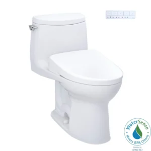 TOTO WASHLET plus UltraMax II 1G One-Piece Elongated 1.0 GPF Toilet and WASHLET plus S7 Contemporary Bidet Seat, Cotton White