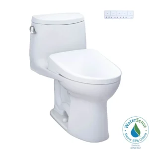 TOTO WASHLET plus UltraMax II One-Piece Elongated 1.28 GPF Toilet and WASHLET plus S7 Contemporary Bidet Seat, Cotton White