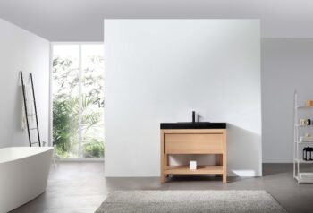 BIBURY - Whitewash Oak - Black Marquina Quartz Countertop - 36" - Image 2
