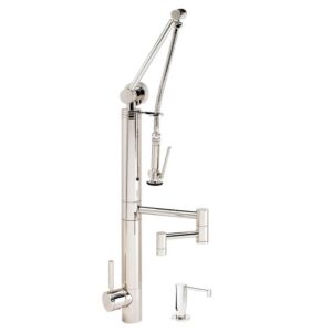 Waterstone Contemporary Gantry Pulldown Faucet – 12” Articulated Spout – Classic Bronze