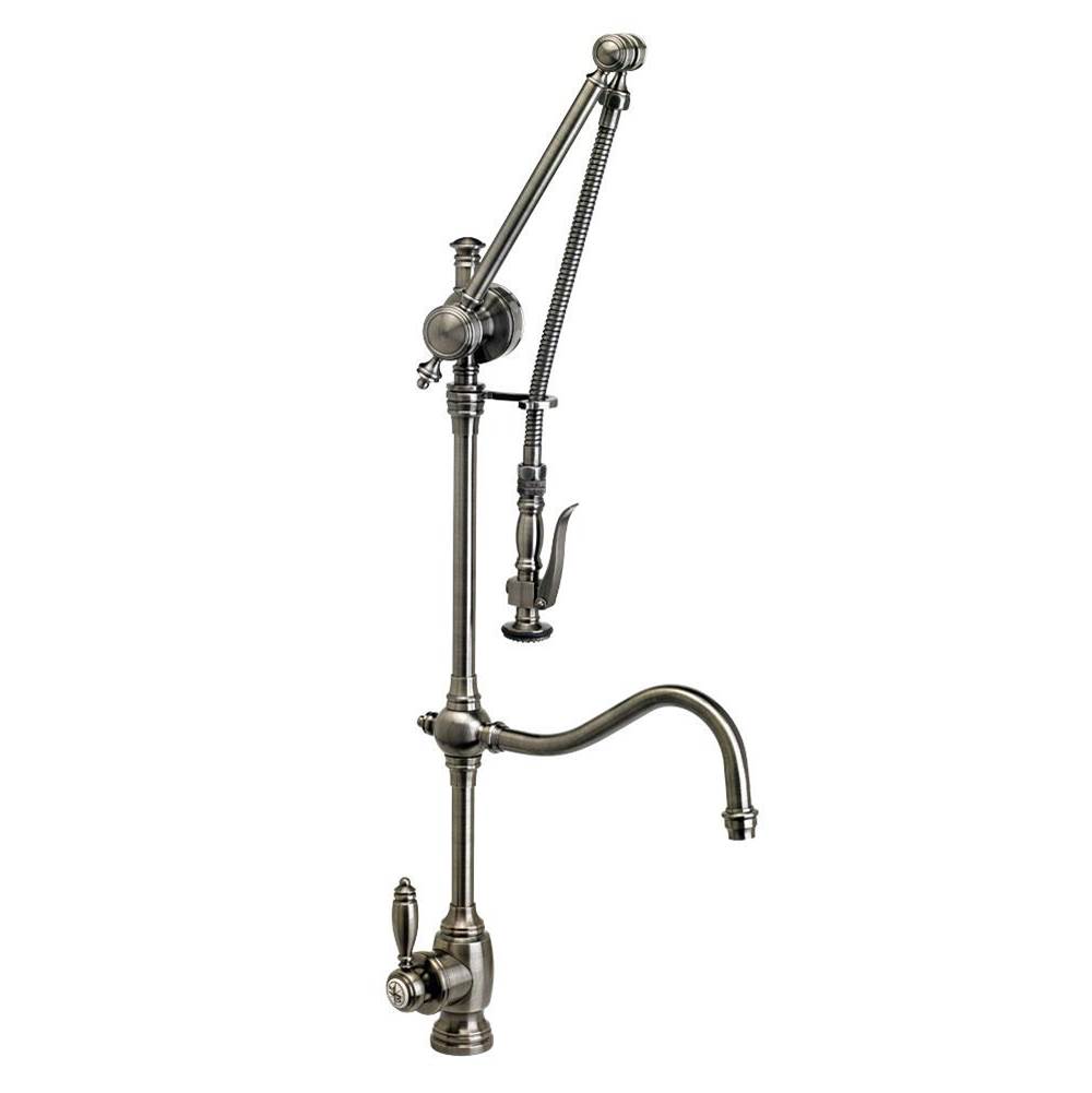 Waterstone Traditional Gantry Pulldown Faucet - Hook Spout - Matte Antique Brass