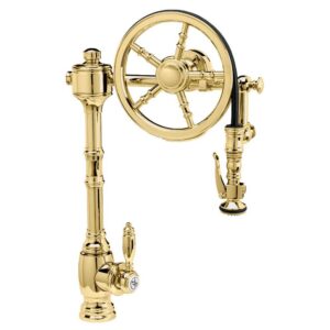 Waterstone Wheel Pulldown Faucet – Polished Brass