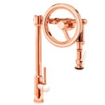Waterstone Endeavor Wheel Pulldown Faucet - Lever Sprayer - Polished Copper