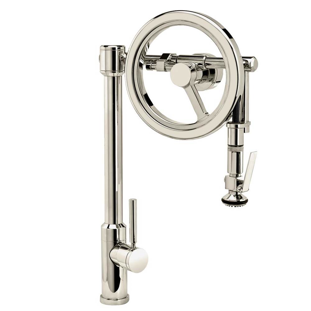 Waterstone Endeavor Wheel Pulldown Faucet - Lever Sprayer - Polished Nickel