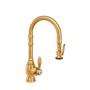 Waterstone Traditional PLP Pulldown Faucet – Angled Spout – Polished Brass