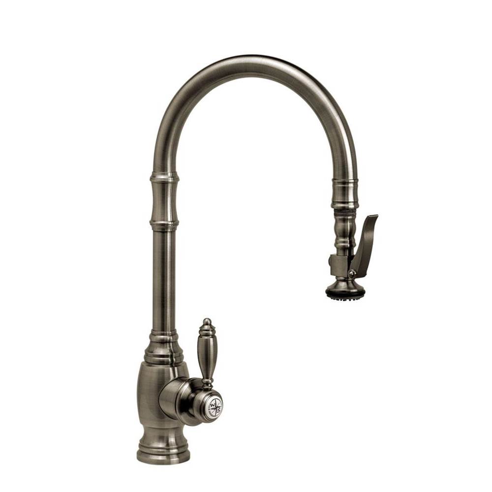 Waterstone Traditional Prep Size PLP Pulldown Faucet - Angled Spout - Distressed Antique Pewter