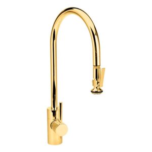 Waterstone Contemporary Extended Reach PLP Pulldown Faucet – Lever Sprayer – Polished Brass