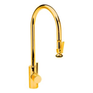 Waterstone Contemporary Extended Reach PLP Pulldown Faucet – Lever Sprayer – Polished Gold
