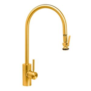 Waterstone Contemporary Extended Reach PLP Pulldown Faucet – Lever Sprayer – Satin Gold