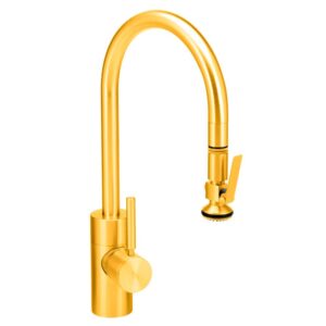 Waterstone Contemporary PLP Pulldown Faucet – Lever Sprayer – Satin Gold