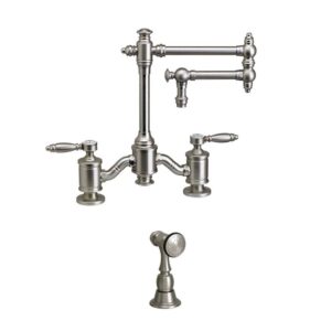 Waterstone Towson Bridge Faucet – 12” Articulated Spout – Lever Handles – Classic Bronze