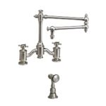 Waterstone Towson Bridge Faucet - 18'' Articulated Spout - Cross Handles - Classic Bronze
