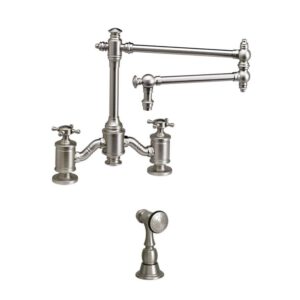Waterstone Towson Bridge Faucet – 18” Articulated Spout – Cross Handles – Classic Bronze
