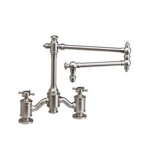 Waterstone Towson Bridge Faucet – 18” Articulated Spout – Cross Handles – Matte Antique Brass