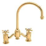 Waterstone Hampton Bridge Faucet - Cross Handles - Polished Brass