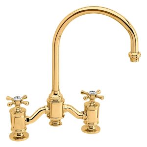 Waterstone Hampton Bridge Faucet – Cross Handles – Polished Brass