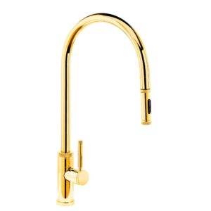 Waterstone Industrial Extended Reach PLP Pulldown Faucet – Toggle Sprayer – Polished Gold