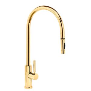 Waterstone Modern Extended Reach PLP Pulldown Faucet – Toggle Sprayer – Polished Brass