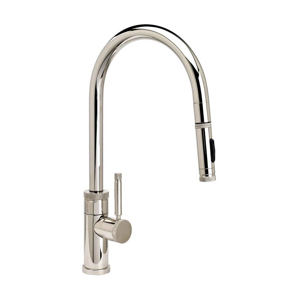 Waterstone Industrial PLP Pulldown Faucet - Toggle Sprayer - Angled Spout - Unlacquered Polished Brass