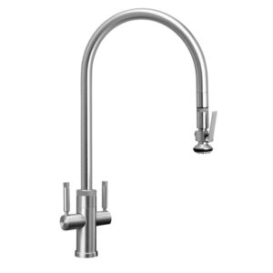 Waterstone Industrial 2 Handle Pull-Down Kitchen Faucet, Lever Spray, Ext. Reach, Lever Handle – American Bronze