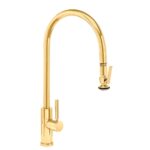 Waterstone Modern Extended Reach PLP Pulldown Faucet - Lever Sprayer - Polished Brass